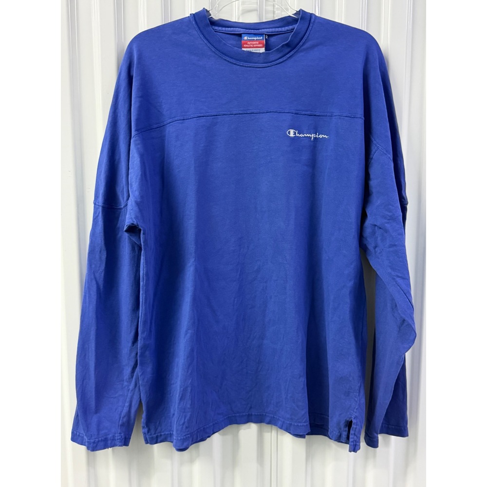 Champion Long Sleeve Shirt Mens Large Blue Good Vintage Embroidered Logo